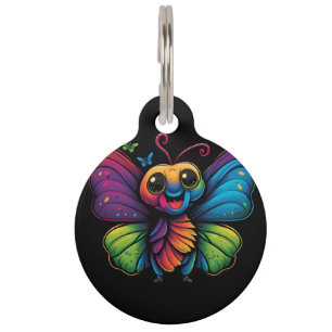 A rainbow-colored-butterfly pet ID tag