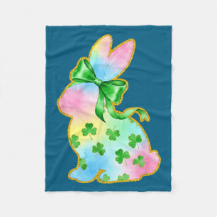 A Rainbow Rabbit With Green Bow And Shamrock St Pa Fleece Blanket