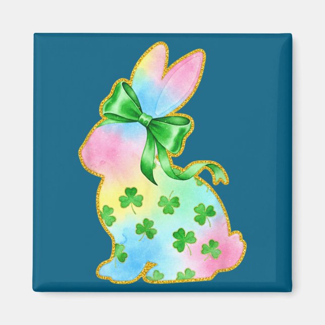 A Rainbow Rabbit With Green Bow And Shamrock St Pa Magnet (Front)
