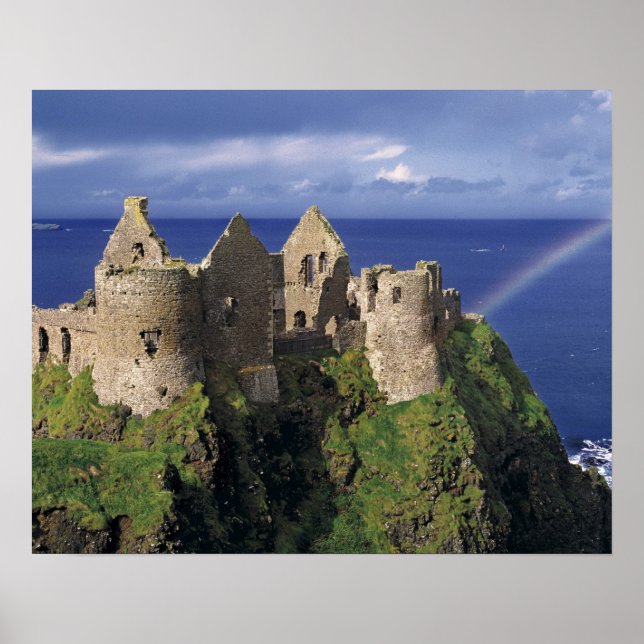 A rainbow strikes medieval Dunluce Castle on Poster (Front)