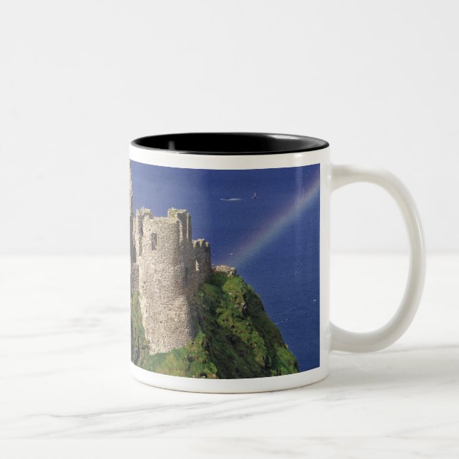 A rainbow strikes medieval Dunluce Castle on Two-Tone Coffee Mug (Right)
