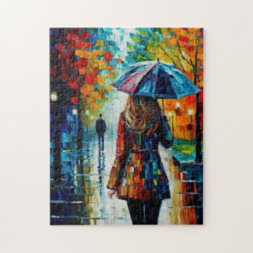 A Rainy City Park Stroll to Friendships Embrace  Jigsaw Puzzle