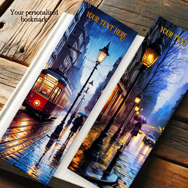 A Rainy Day in Town Artistic  Bookmarks (Bookmark featuring whimsical paintings of a rainy day in town.)