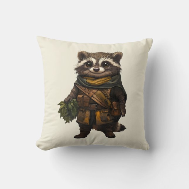 A Rascally Racoon Throw Pillow (Front)