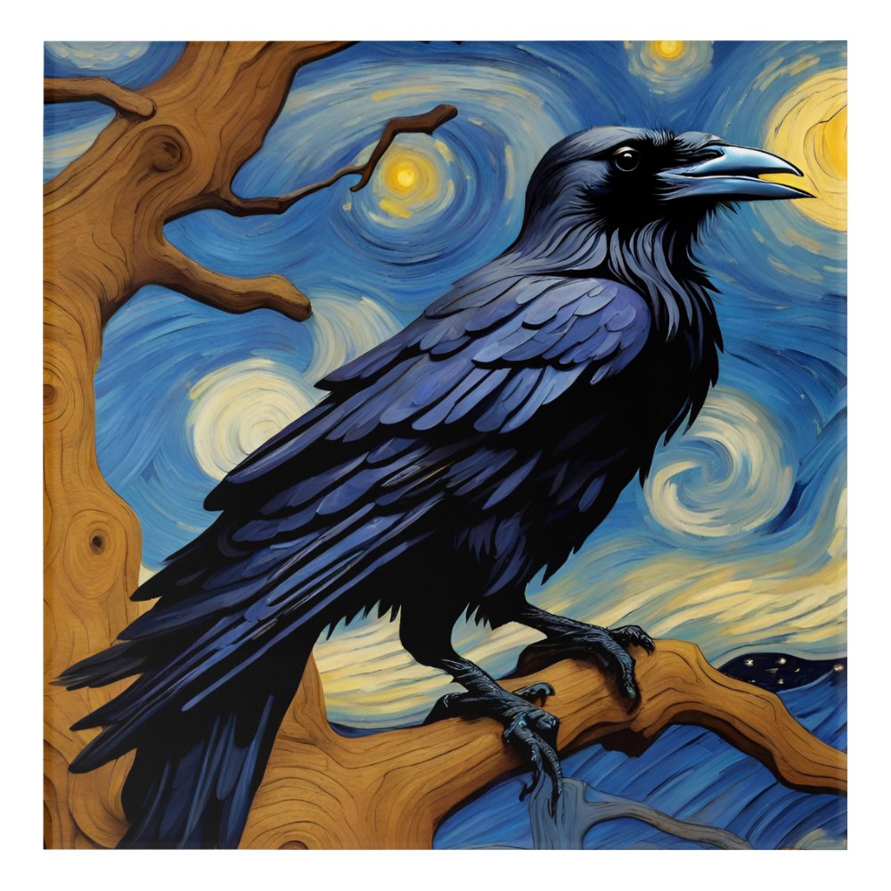 A Raven in an Old Oak Tree Starry Night