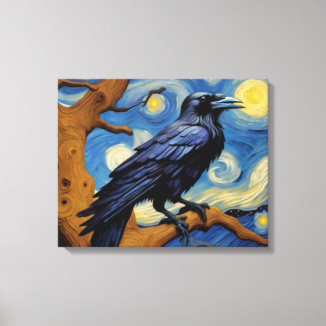 A Raven in an Old Oak Tree Starry Night Canvas Print (Front)