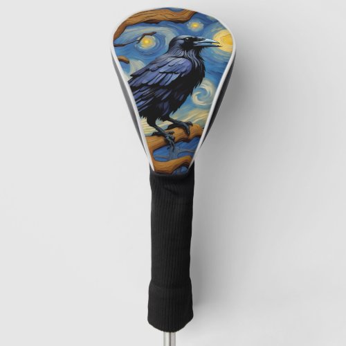 A Raven in an Old Oak Tree Starry Night Golf Head Cover