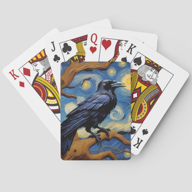 A Raven in an Old Oak Tree Starry Night Poker Cards (Back)
