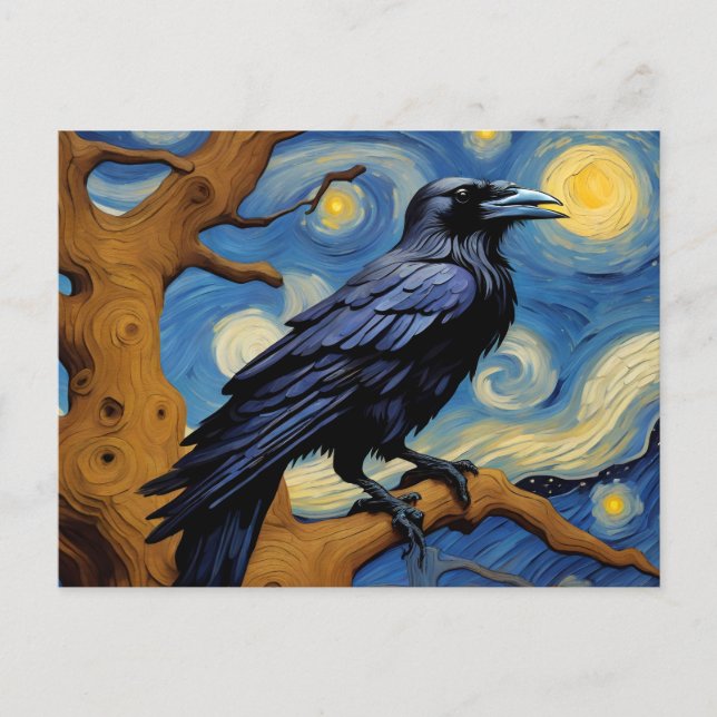 A Raven in an Old Oak Tree Starry Night Postcard (Front)