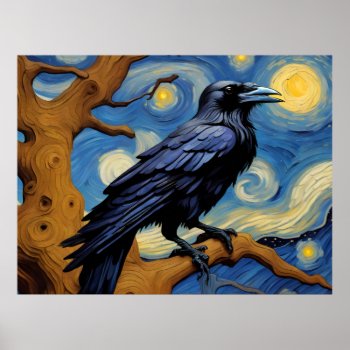 A Raven In An Old Oak Tree Starry Night Poster by angelandspot at Zazzle