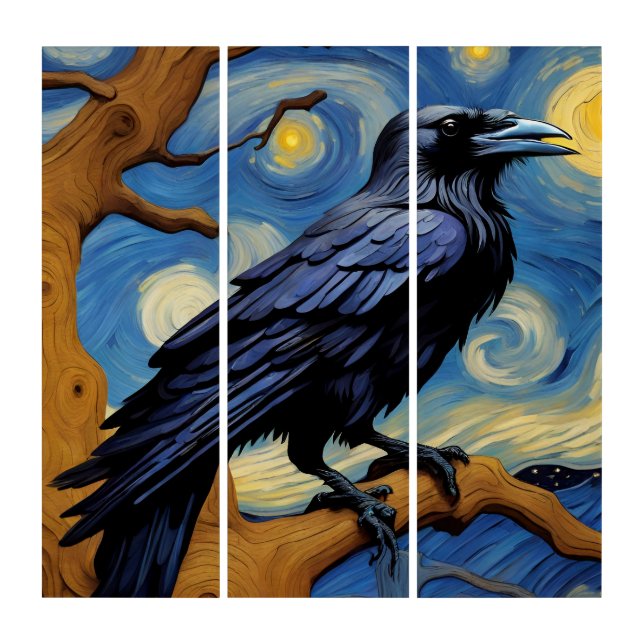 A Raven in an Old Oak Tree Starry Night Triptych (Front)