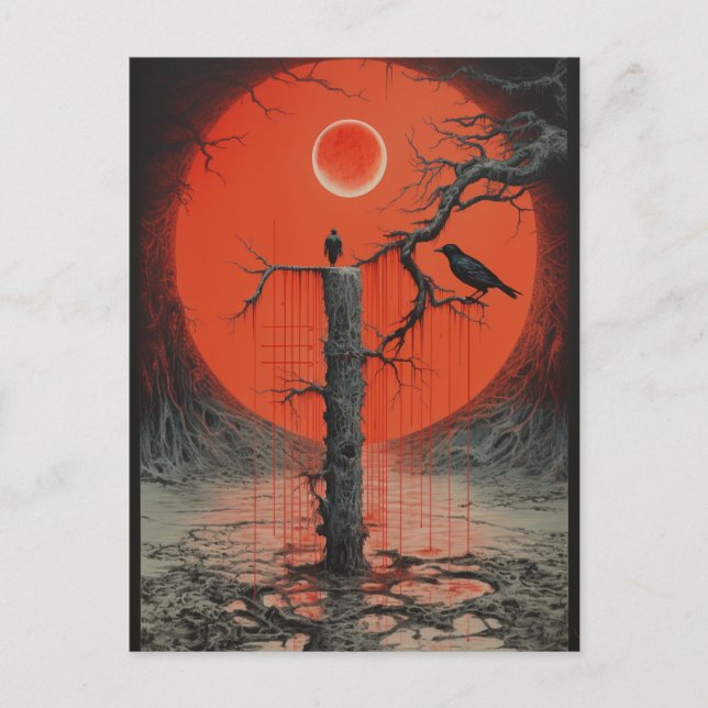 A Raven Red Black Sci Fi Horror Art Postcard (Front)