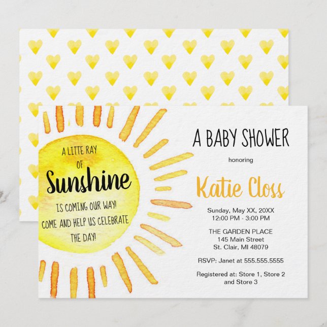 A Ray of Sunshine - Baby Shower Invitation (Front/Back)