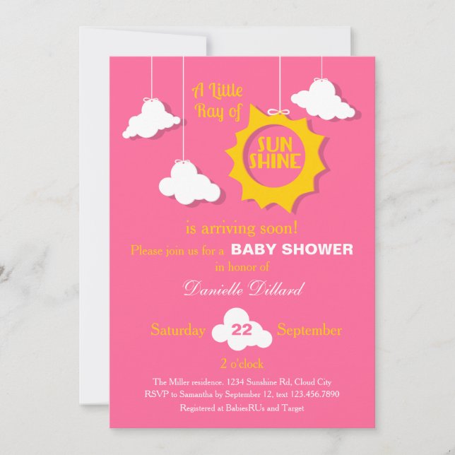 A Ray of Sunshine Baby Shower Invitation (Front)