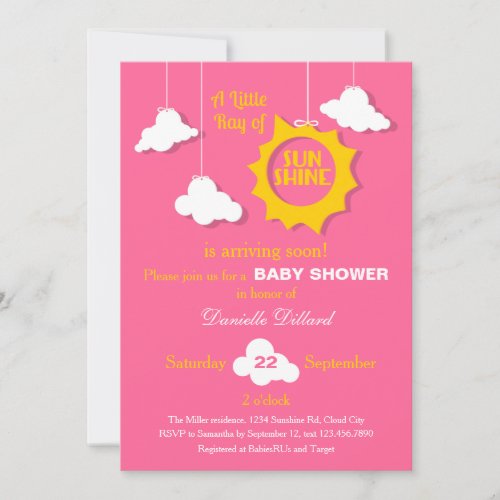 A Ray of Sunshine Baby Shower Invitation Invites