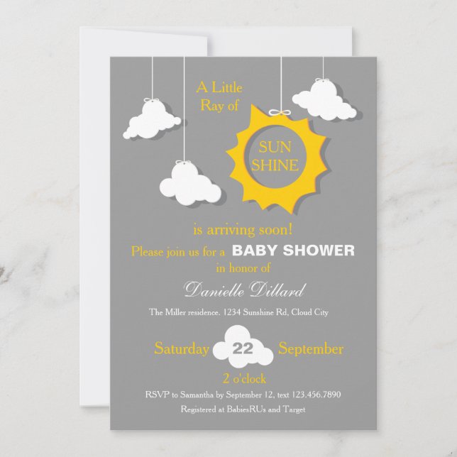 A Ray of Sunshine Baby Shower Invitation (Front)