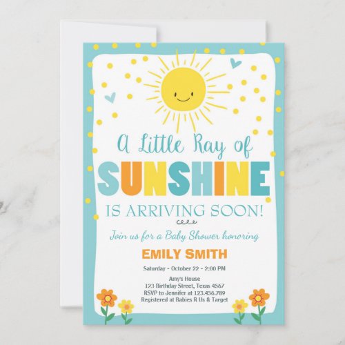 A Ray of Sunshine Baby Shower invitation Blue Boy