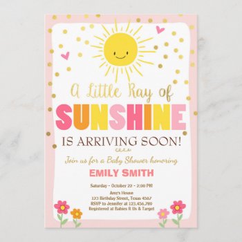 A Ray Of Sunshine Baby Shower Invitation Pink Girl by Anietillustration at Zazzle