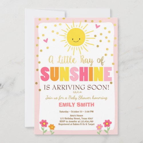 A Ray of Sunshine Baby Shower invitation Pink Girl