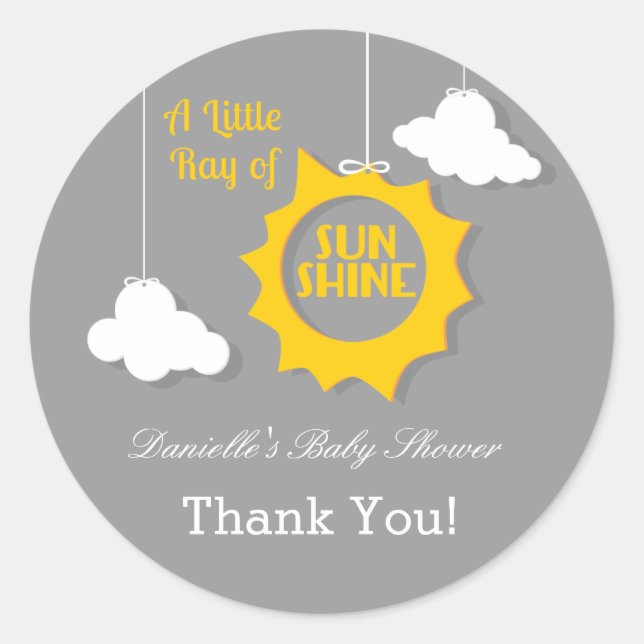 A Ray of Sunshine Baby Shower Sticker (Front)