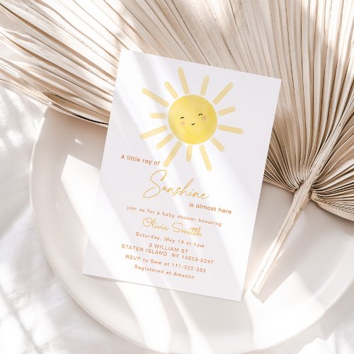 A ray of sunshine is almost here baby shower invitation