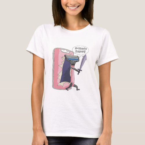 A razor strikes a funny pose with a sword T_Shirt