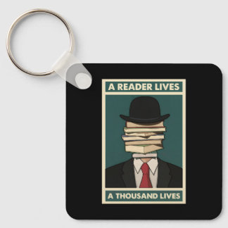 A Reader Lives a Thousand Lives Bibliophile Wisdom Keychain