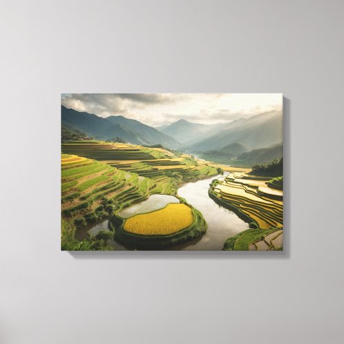 A Realistic Landscape of Terraced Rice Fields Canvas Print