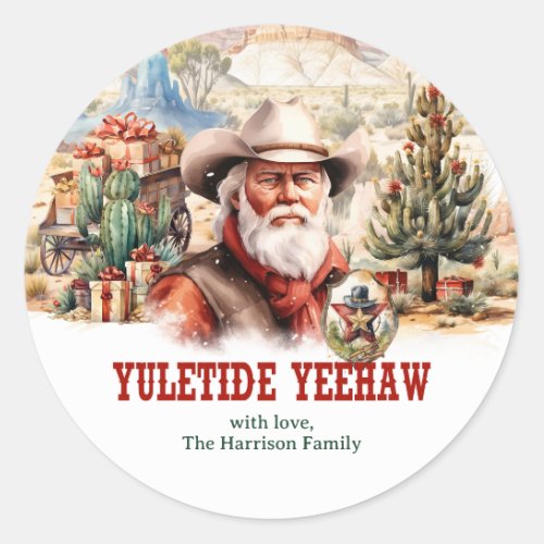 A really wild west Santa Claus with cowboy hat Classic Round Sticker