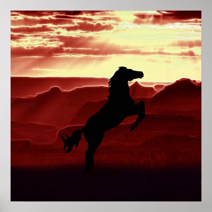 A rearing horse silhouette print