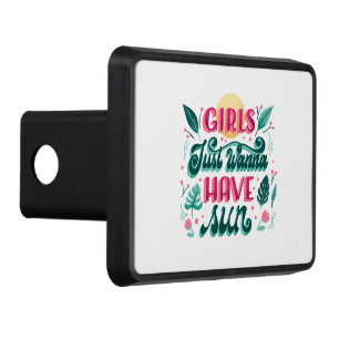 A rectangular hitch cover with the text