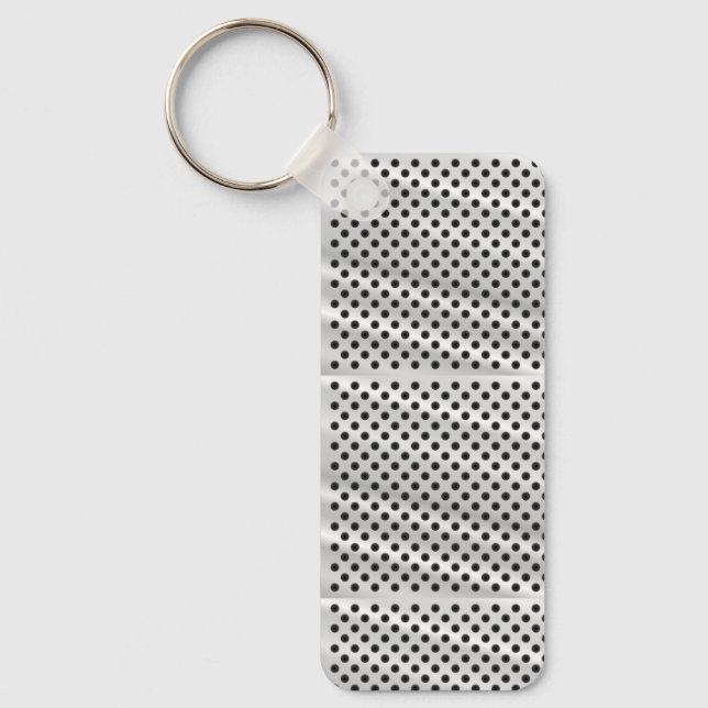 A rectangular keychain with a metal ring (Front)