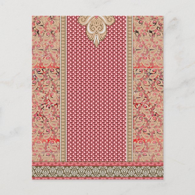a red and beige rug with a gold border flyer (Front)