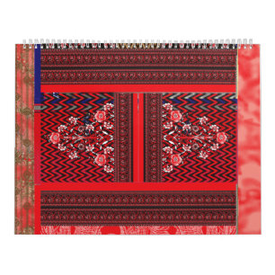 a red and black painting with a red heart on it calendar