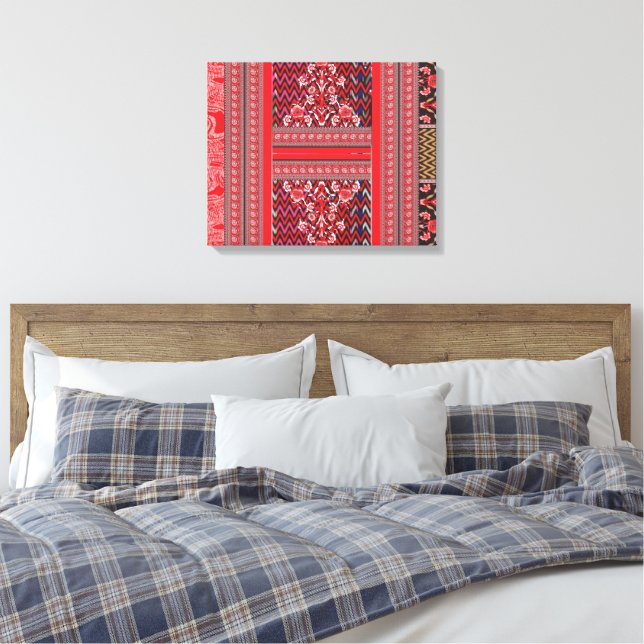 a red and black painting with a red heart on it canvas print (Insitu(Bedroom))