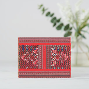 a red and black painting with a red heart on it postcard