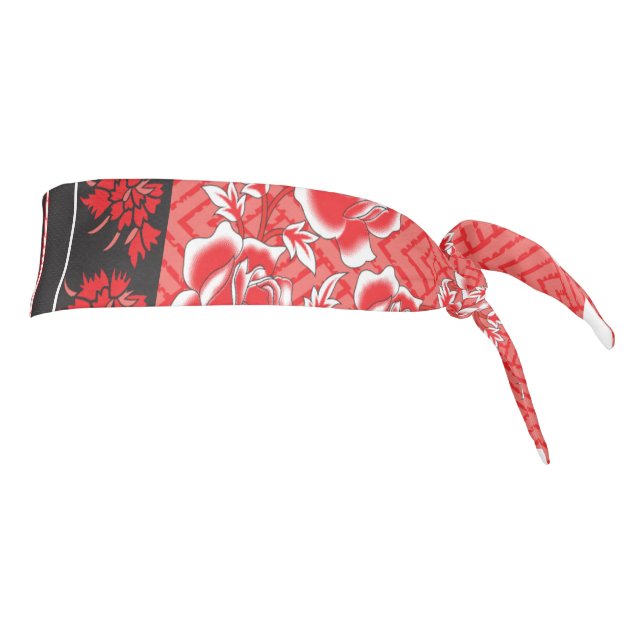 a red and black pattern with flowers on it tie headband (Rotate 90)