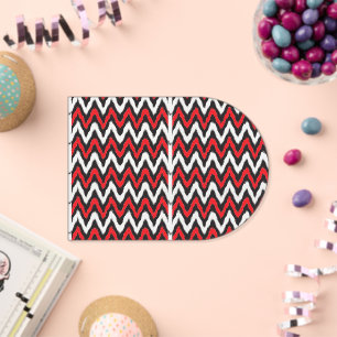 a red and black zigzag pattern on a white backgrou acrylic invitations