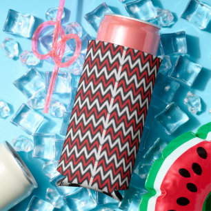 a red and black zigzag pattern on a white backgrou seltzer can cooler