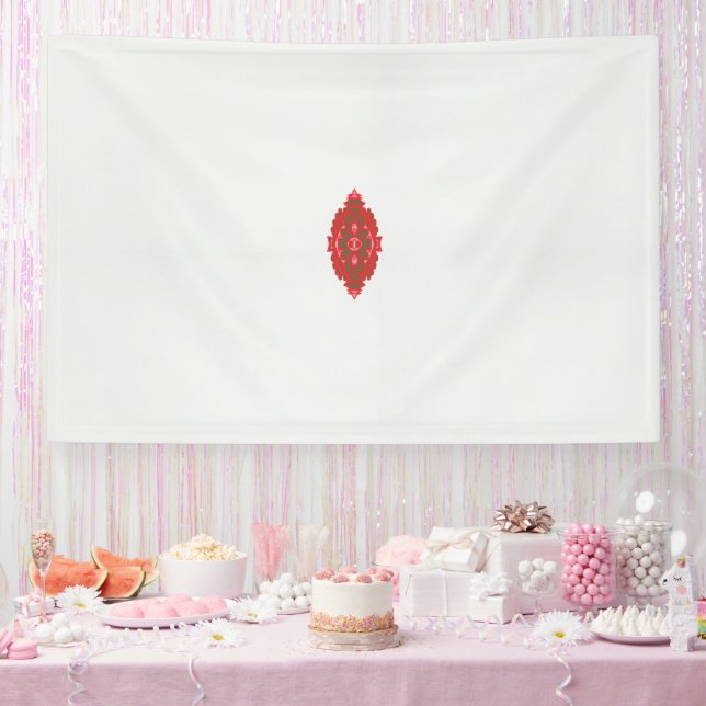 a red and brown design on a white background banner (Party)