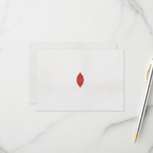 a red and brown design on a white background RSVP card