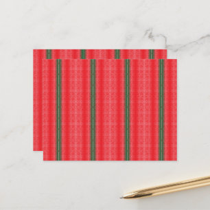 a red and green striped background postcard