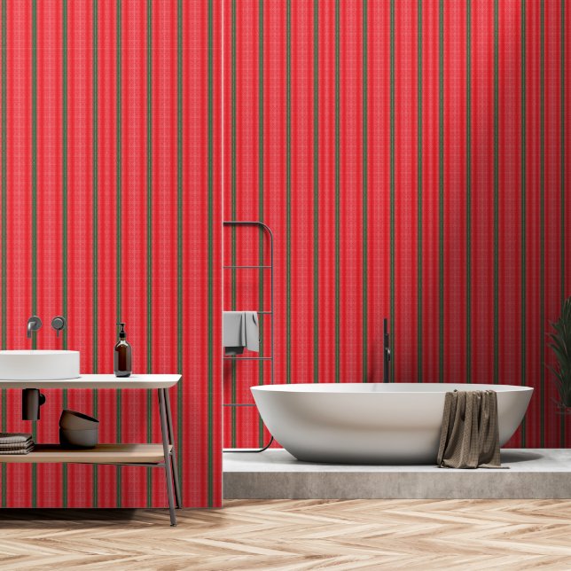 a red and green striped background wallpaper  (Bathroom)