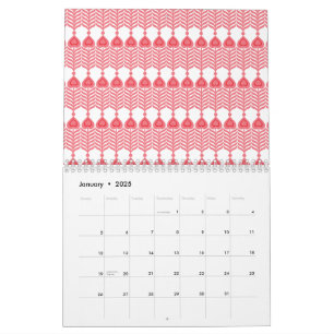 A red and pink geometric pattern featuring interlo calendar