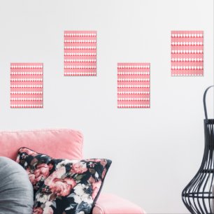 A red and pink geometric pattern featuring interlo wall art sets