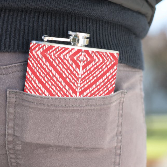 a red and white background with a diamond pattern flask (In Situ)