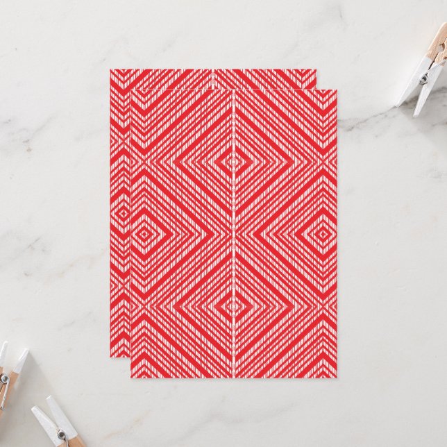 a red and white background with a diamond pattern invitation (Front/Back In Situ)