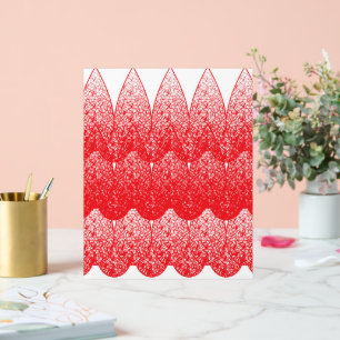 a red and white background with a lot of dots acrylic sign