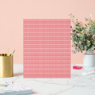 a red and white background with a pattern acrylic sign