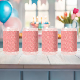 a red and white background with a pattern can glass